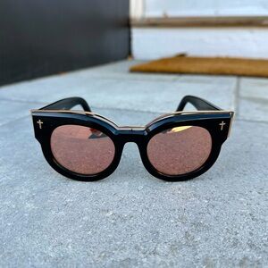 Valley Eyewear Deadt Coffin Club Sunglasses. Rose gold lens. Glass black frame.